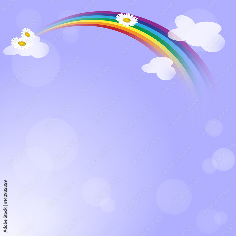 Natural background with rainbow and daisies in spring or summer day Natural background with rainbow and daisies in spring or summer day