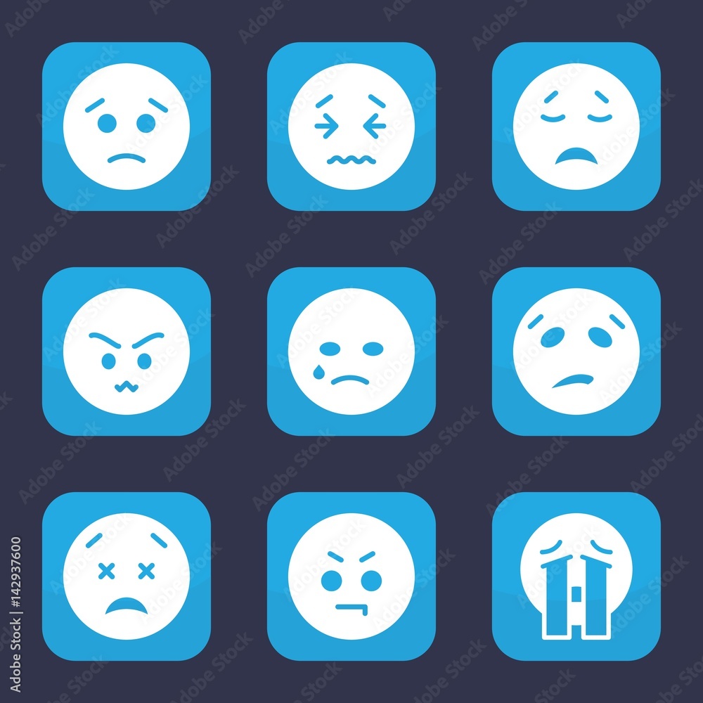Set of 9 filled sad icons Set of 9 filled sad icons