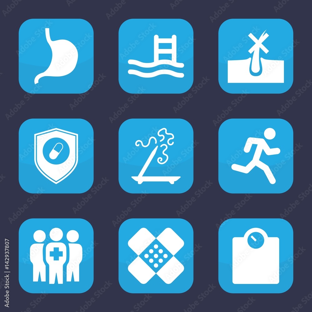 Set of 9 filled healthy icons Set of 9 filled healthy icons