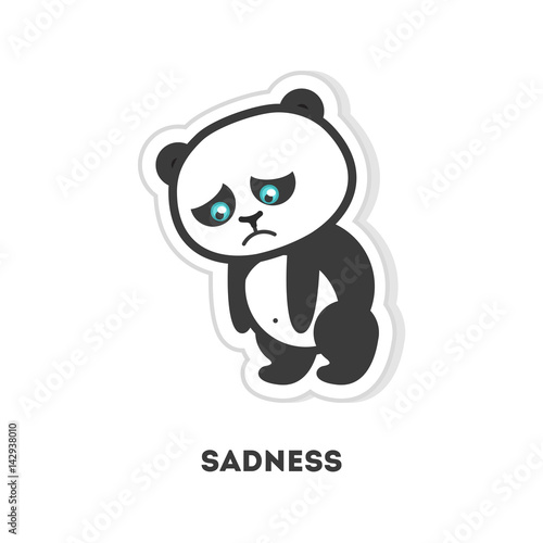 Isolated sad panda on white background. Cute sticker.