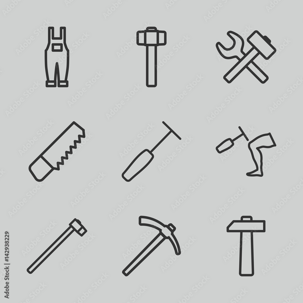 Set of 9 hammer outline icons Set of 9 hammer outline icons