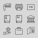 Set of 9 school outline icons