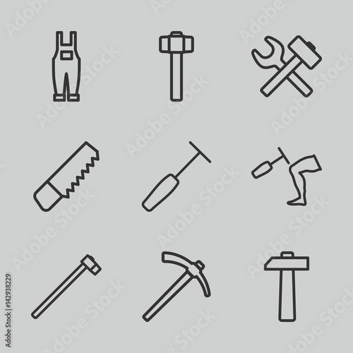 Set of 9 hammer outline icons