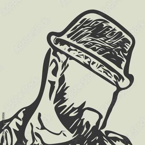 The man in the hat turned his head to the side. Vector isolated silhouette