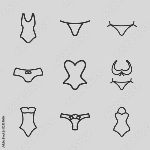 Set of 9 lingerie outline icons