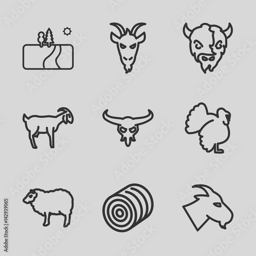 Set of 9 rural outline icons