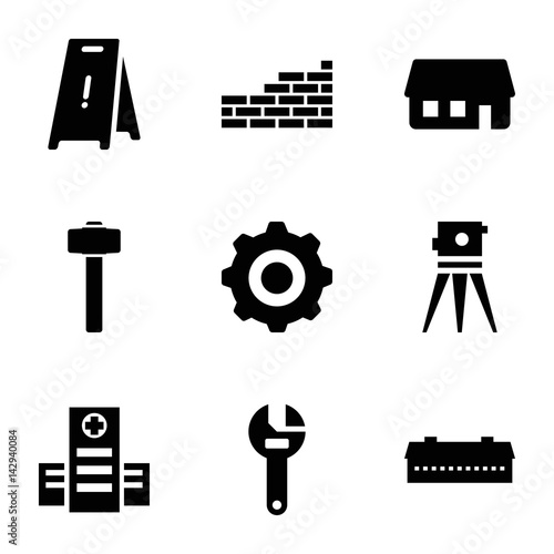 Set of 9 construction filled icons
