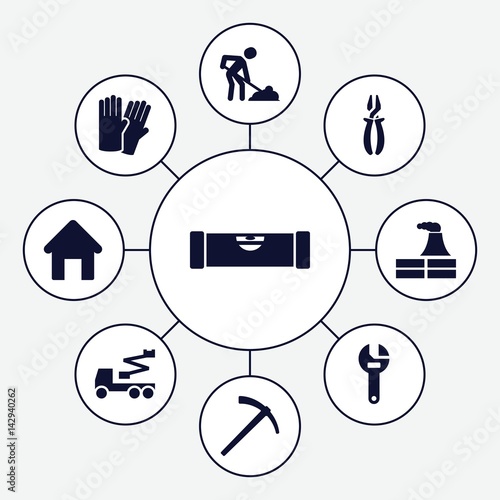 Set of 9 construction filled icons