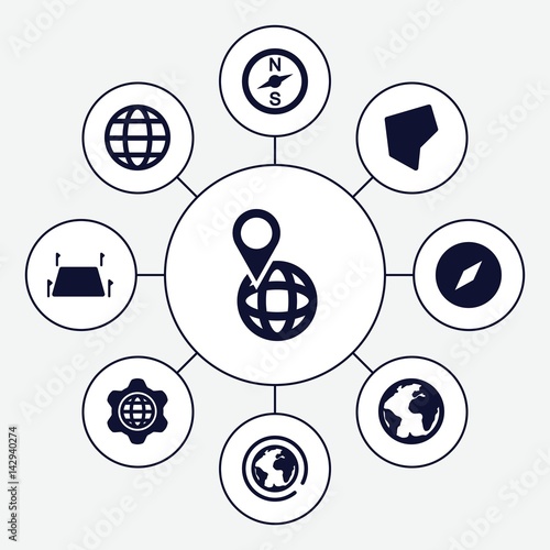 Set of 9 geography filled icons