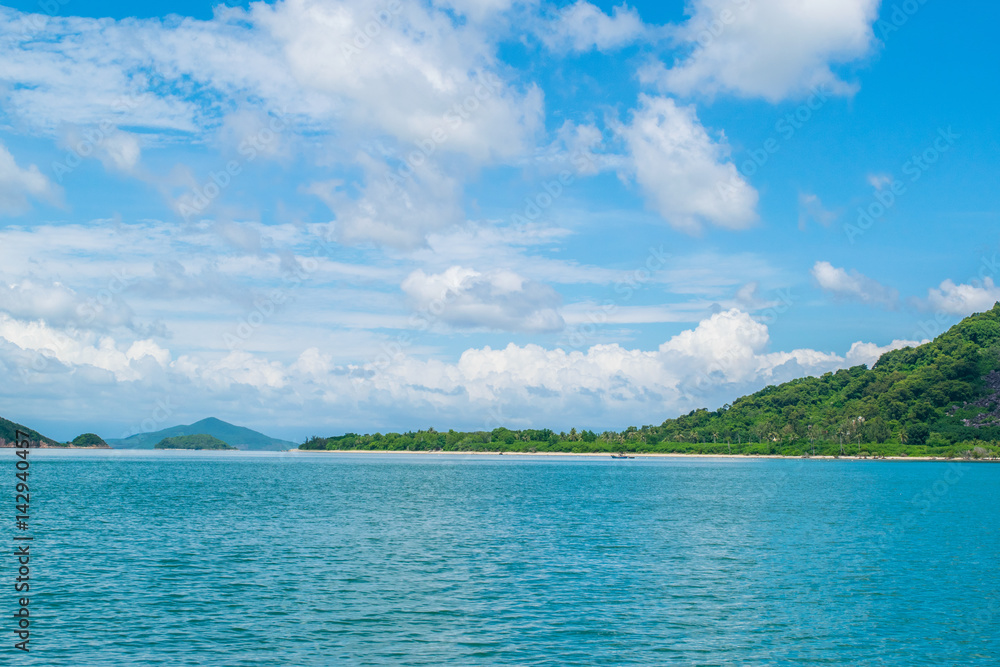 Sea shore at a paradise island with cloudy sky -the South China sea - Vietnam Nha Trang bay