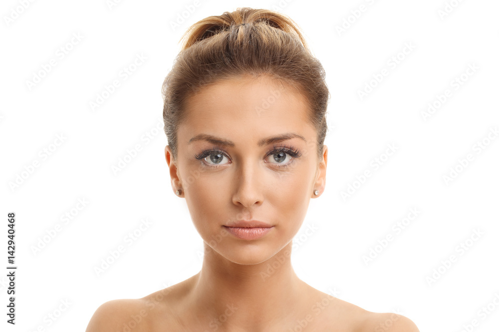 Woman face portrait isolated on white with healthy skin Woman face portrait isolated on white with healthy skin