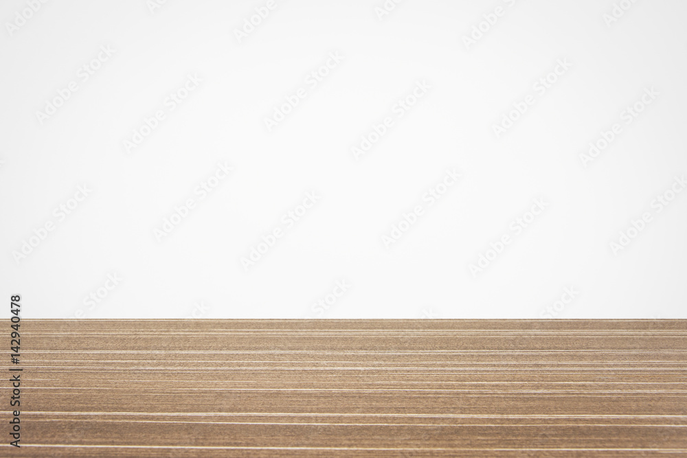 Fototapeta premium Wood table and white wall background