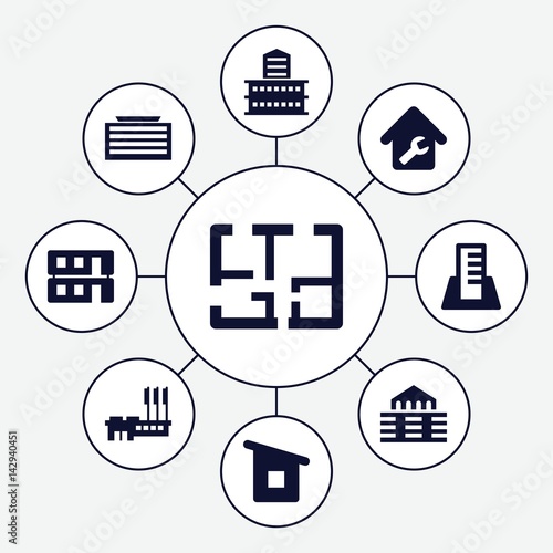 Set of 9 apartment filled icons