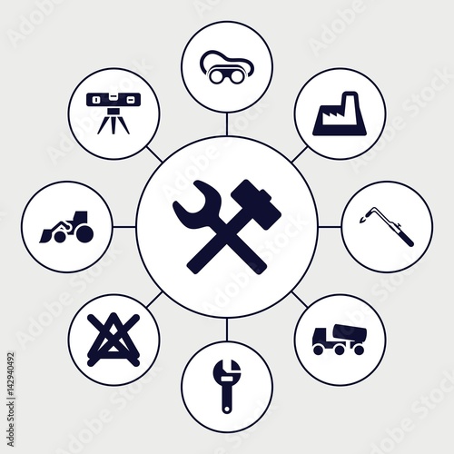 Set of 9 industry filled icons