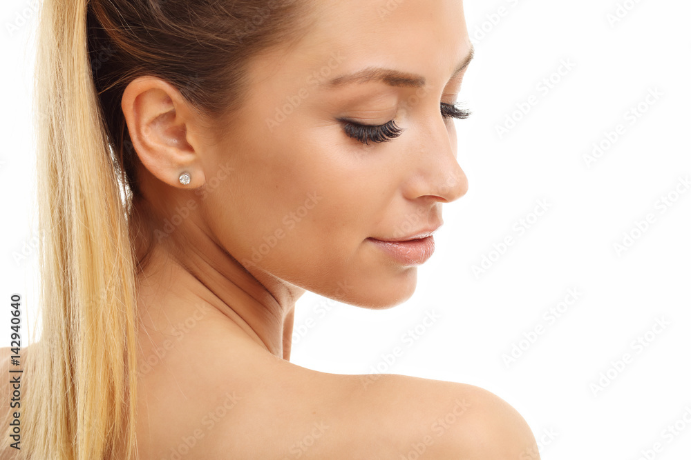Woman face portrait isolated on white with healthy skin Woman face portrait isolated on white with healthy skin