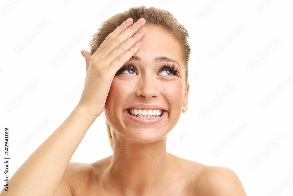 Woman face portrait isolated on white with healthy skin Woman face portrait isolated on white with healthy skin