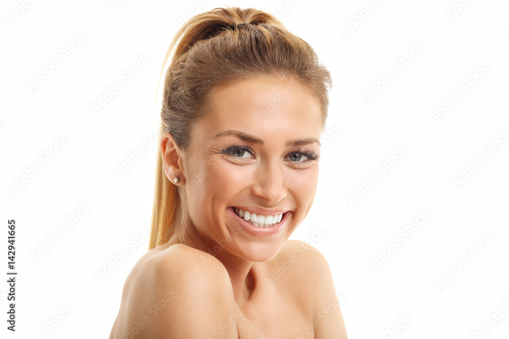 Woman face portrait isolated on white with healthy skin Woman face portrait isolated on white with healthy skin