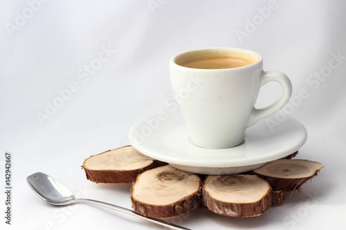 Cup of espresso and cappuccino and coffee beans for menu and background with love