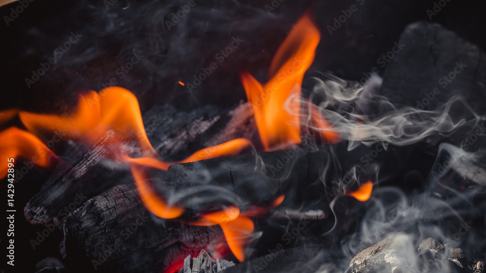 barbecue burning charcoal for grilling. barbecue burning charcoal for grilling.