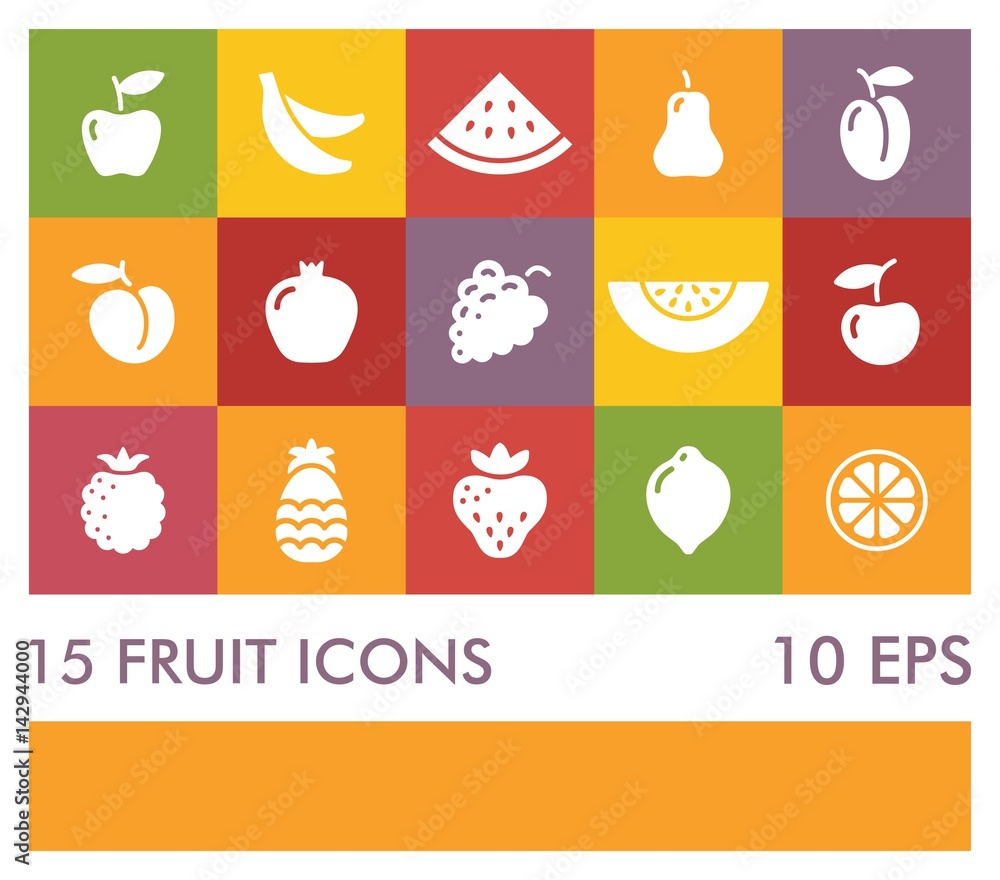 Flat icons of different fruits