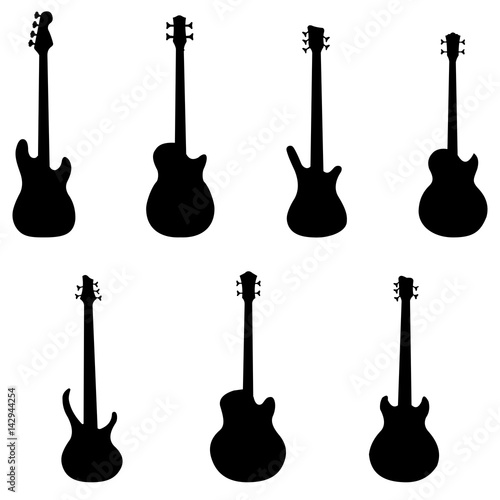 Silhouettes of bass guitars vector set
