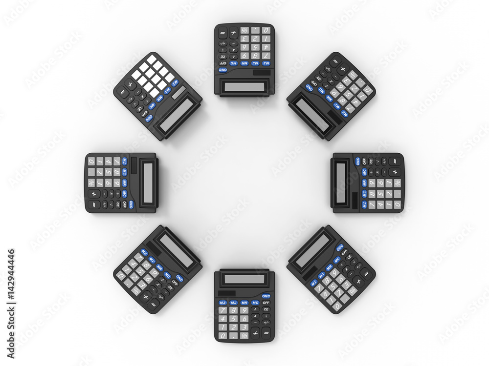 Eight calculators circular array illustration Eight calculators circular array illustration