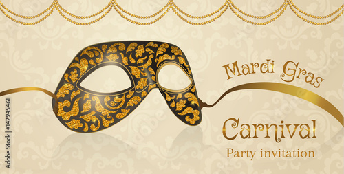 Vector carnival mask with shiny texture. Invitation card, welcome to carnival. Vector illustration EPS 10.