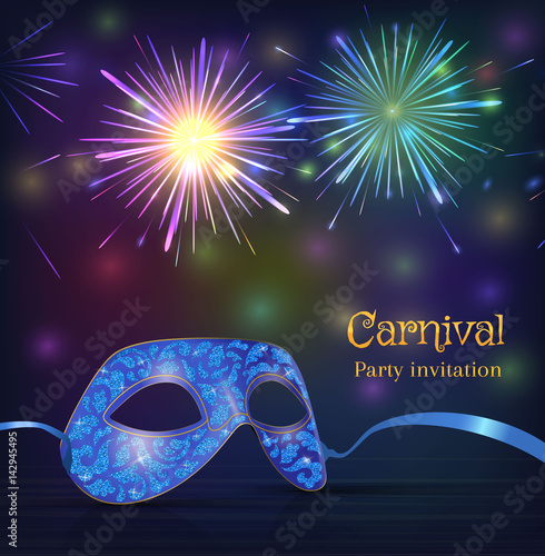 Vector carnival mask with shiny texture. Invitation card, welcome to carnival. Vector illustration EPS 10.