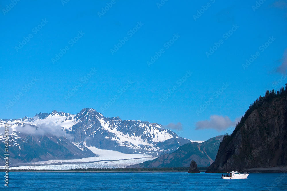 Boat Near Bear Glacier in Kenai Fjords Alaska