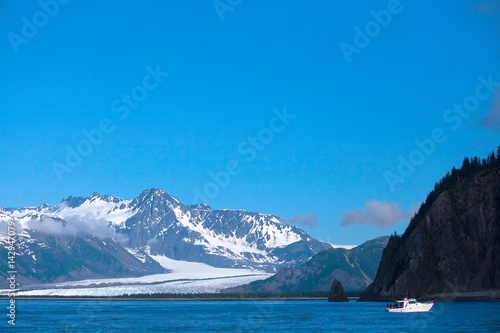 Boat Near Bear Glacier in Kenai Fjords Alaska