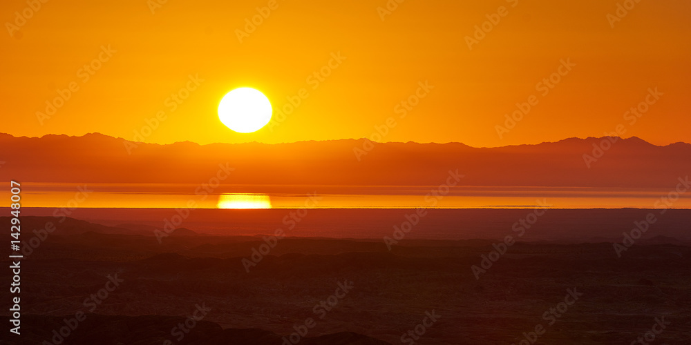 Desert sunrise over Salton Sea in Anza Borrego