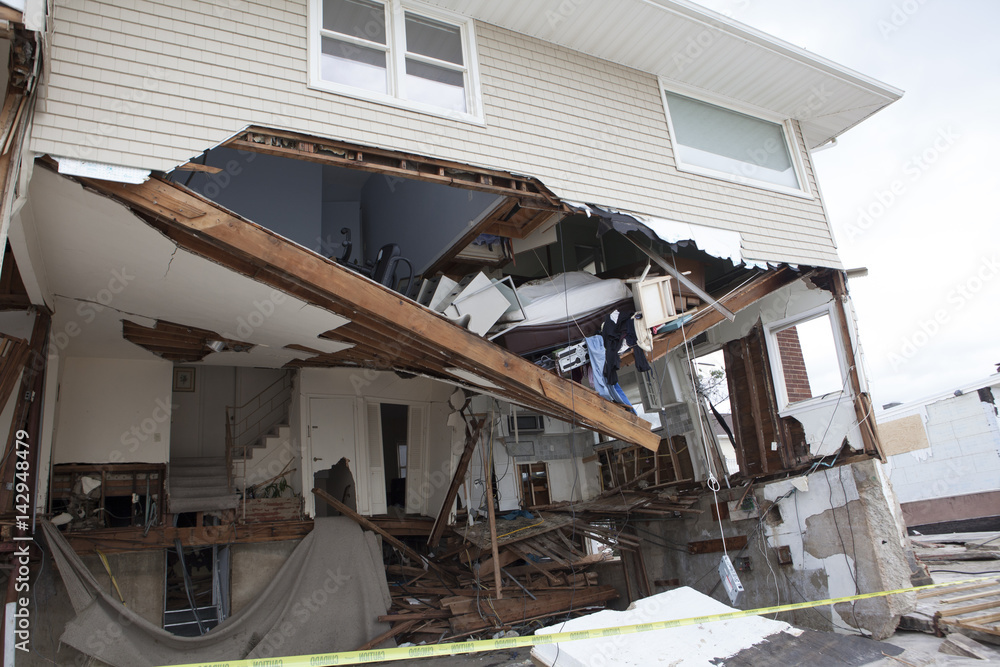 NEW YORK - October 31:Destroyed homes in Far Rockaway after Hurricane Sandy October 29, 2012 in New York City, NY