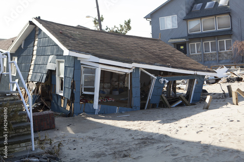 NEW YORK -November12:Destroyed homes during Hurricane Sandy in the flooded neighborhood at Breezy Point in Far Rockaway area on November12, 2012 in New York City, NY
