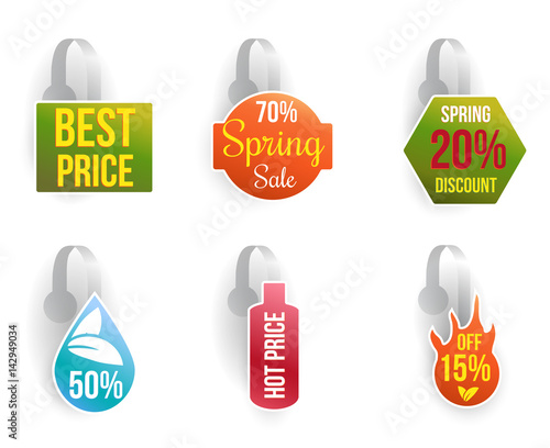 Vector wobbler set with advertising sale text. Sale message template for your hanging shelf tag design. Isolated vector illustration