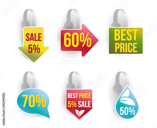 Vector wobbler set with advertising sale text. Sale message template for your hanging shelf tag design. Isolated vector illustration