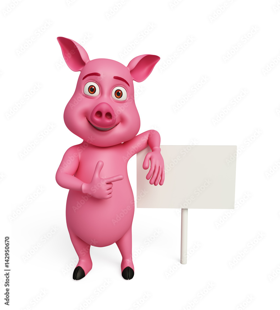 Fototapeta premium 3d Pig with white board.