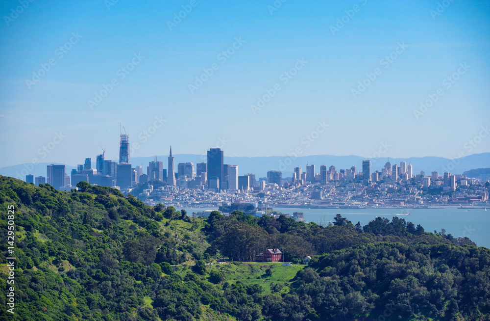 San Francisco Skyline Behind Angel Island