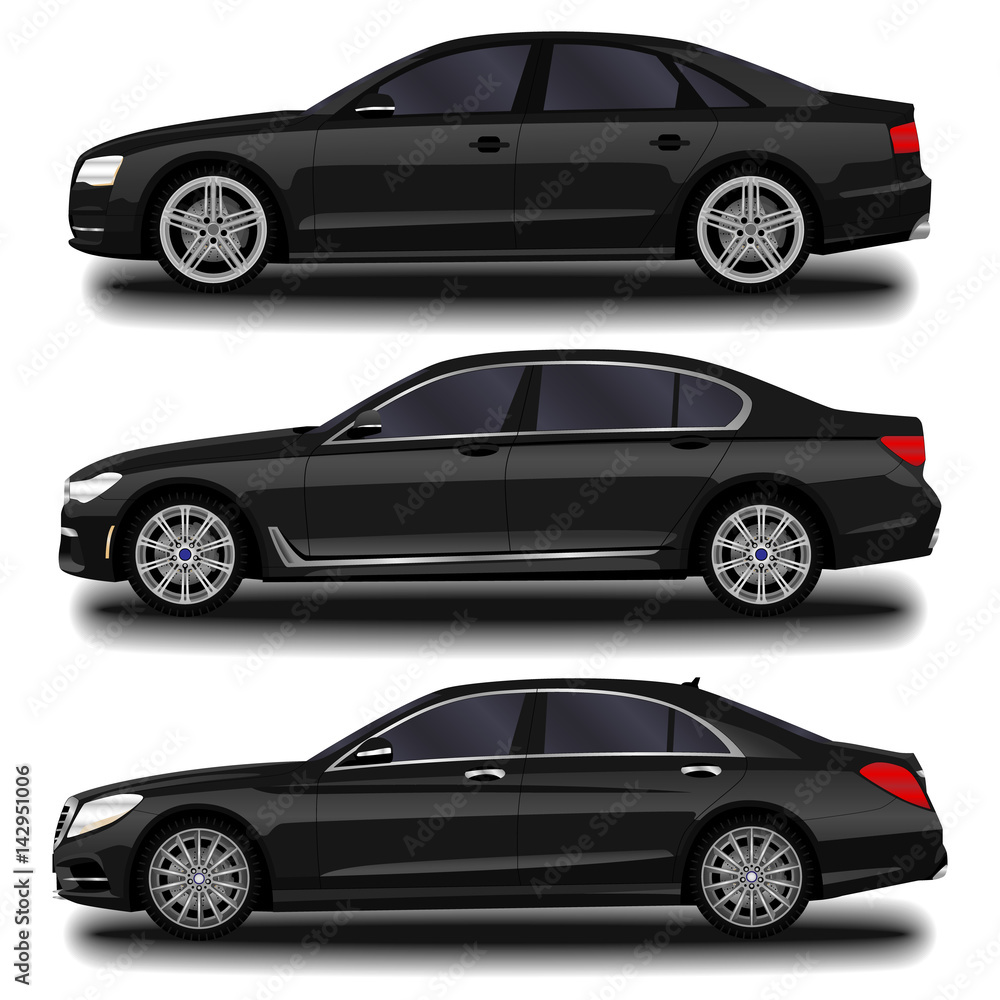 Fototapeta premium realistic car. Long sedan. set
