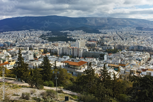 Amazing panorama of the city of Athens from Lycabettus hill, Attica, Greece