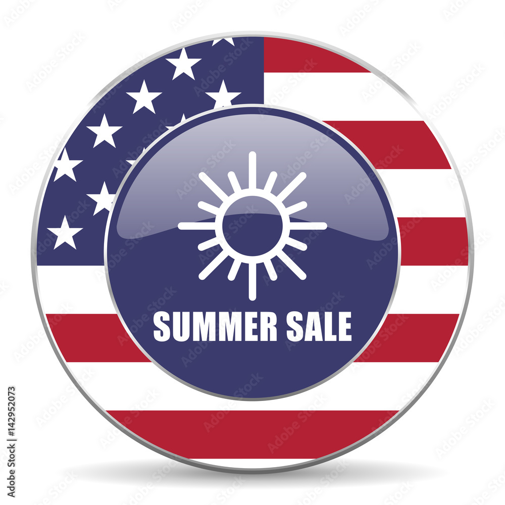 Summer sale usa design web american round internet icon with shadow on white background. Summer sale usa design web american round internet icon with shadow on white background.