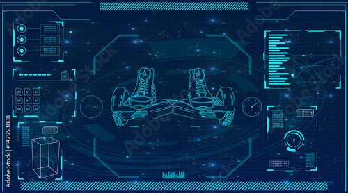 Futuristic user interface for GyroScooter. Abstract virtual graphic touch user interface. HUD. Hi-tech basic. white elements. UI hud infographic interface screen monitor radar set web elements