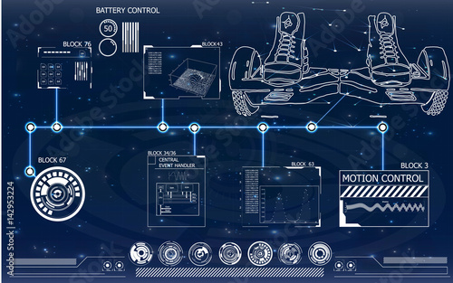 Futuristic user interface for GyroScooter. Abstract virtual graphic touch user interface. HUD. Hi-tech basic. white elements. UI hud infographic interface screen monitor radar set web elements