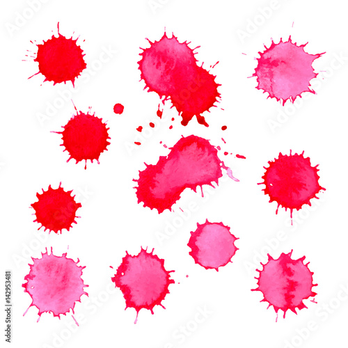Watercolor bright pink spot blob blot isolated set vector