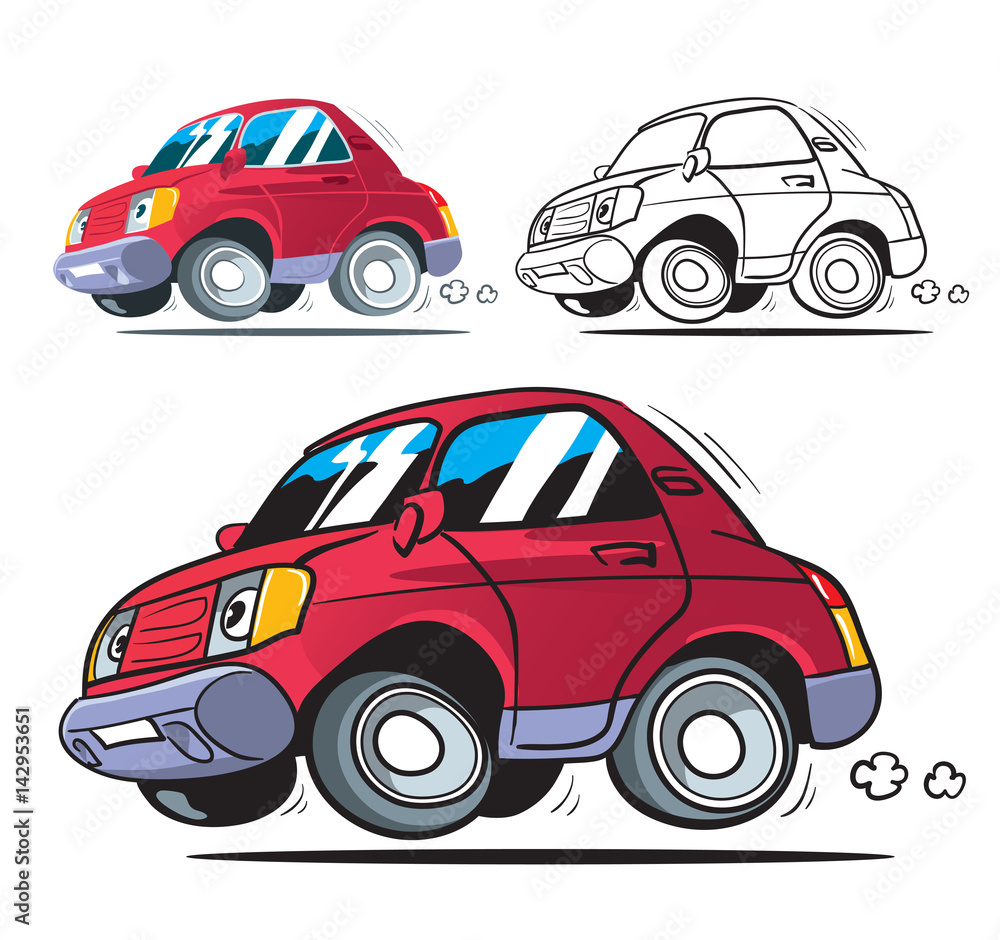 Funny cartoon car. Isolated. Colored, outline and colored with stroke  vector illustration. Stock Vector | Adobe Stock