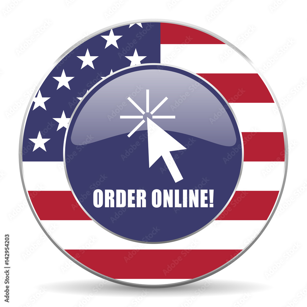 Order online usa design web american round internet icon with shadow on white background. Order online usa design web american round internet icon with shadow on white background.