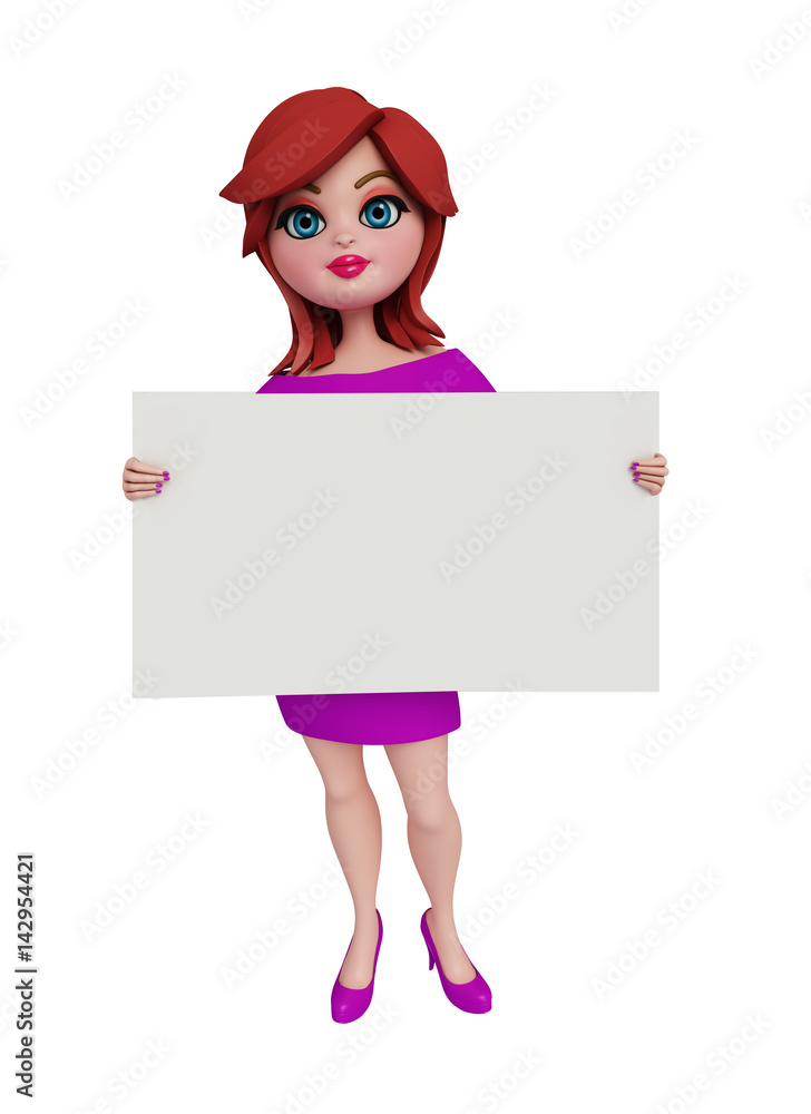 3d girl with white board. 3d girl with white board.