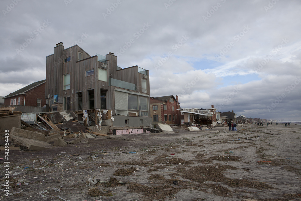 NEW YORK - October 31:Destroyed homes in  Far Rockaway after Hurricane Sandy October 29, 2012 in New York City, NY