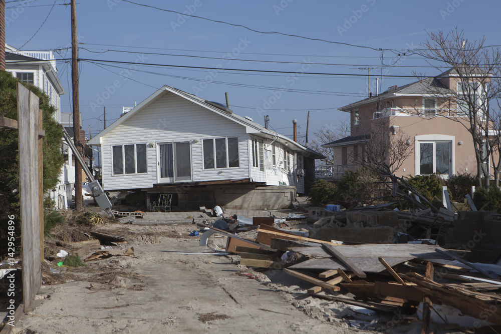 NEW YORK -November12:Destroyed homes during Hurricane Sandy in the flooded neighborhood at Breezy Point in Far Rockaway area on November12, 2012 in New York City, NY