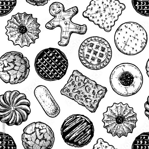 seamless pattern with different tasty cookies