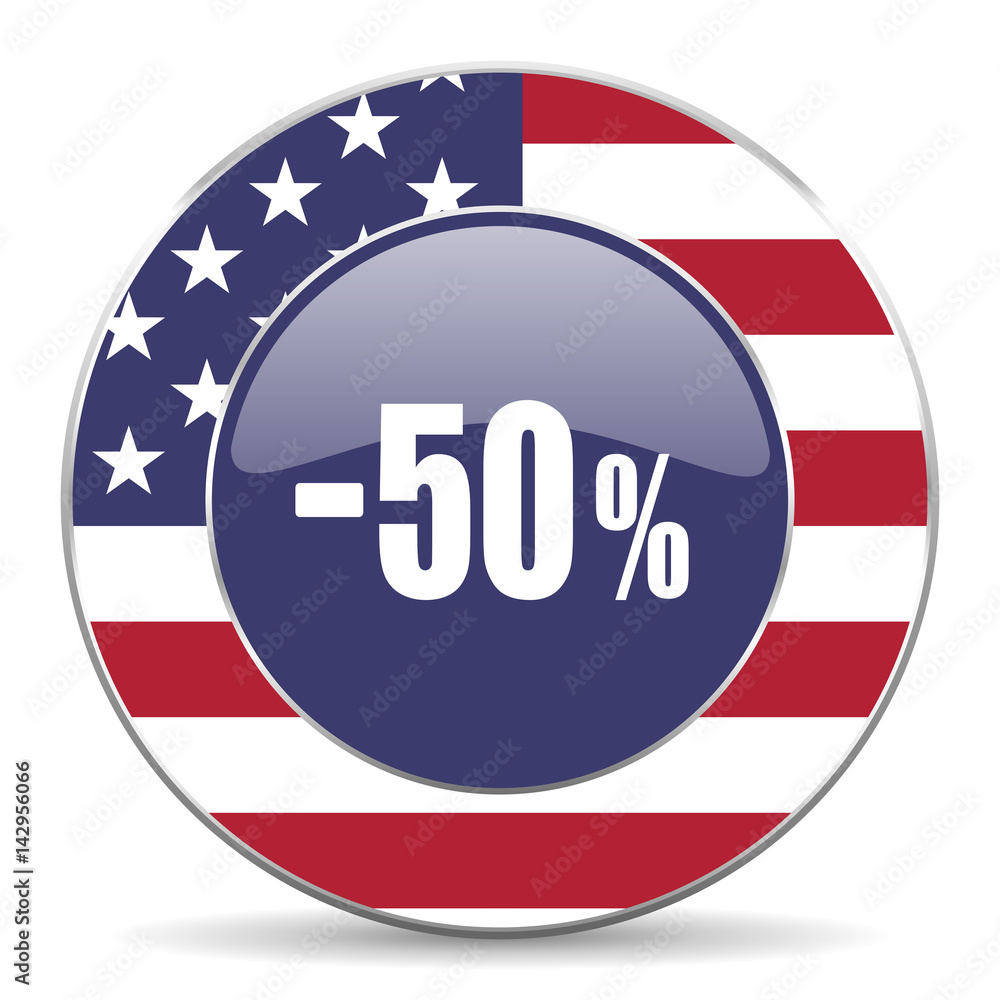 50 percent sale retail usa design web american round internet icon with shadow on white background. 50 percent sale retail usa design web american round internet icon with shadow on white background.